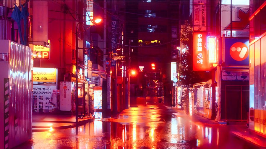 night city street after rain illuminated by colorful neon signs reflecting on a wet road — Developers · Armenia: The food tour: every recommendation looked up on the spot.