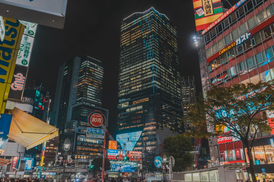 vibrant neon cityscape of tokyo at night