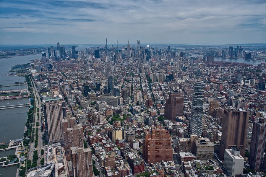aerial view of manhattan skyline and hudson river