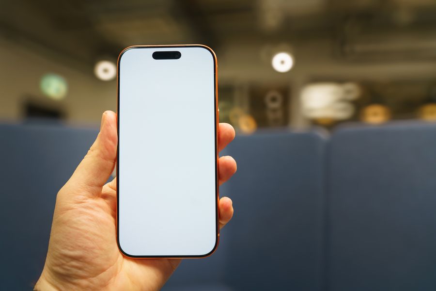 blank smartphone screen held in hand indoors — Developers: The sunrise ferry: tickets in the wallet app, timetable cached offline.