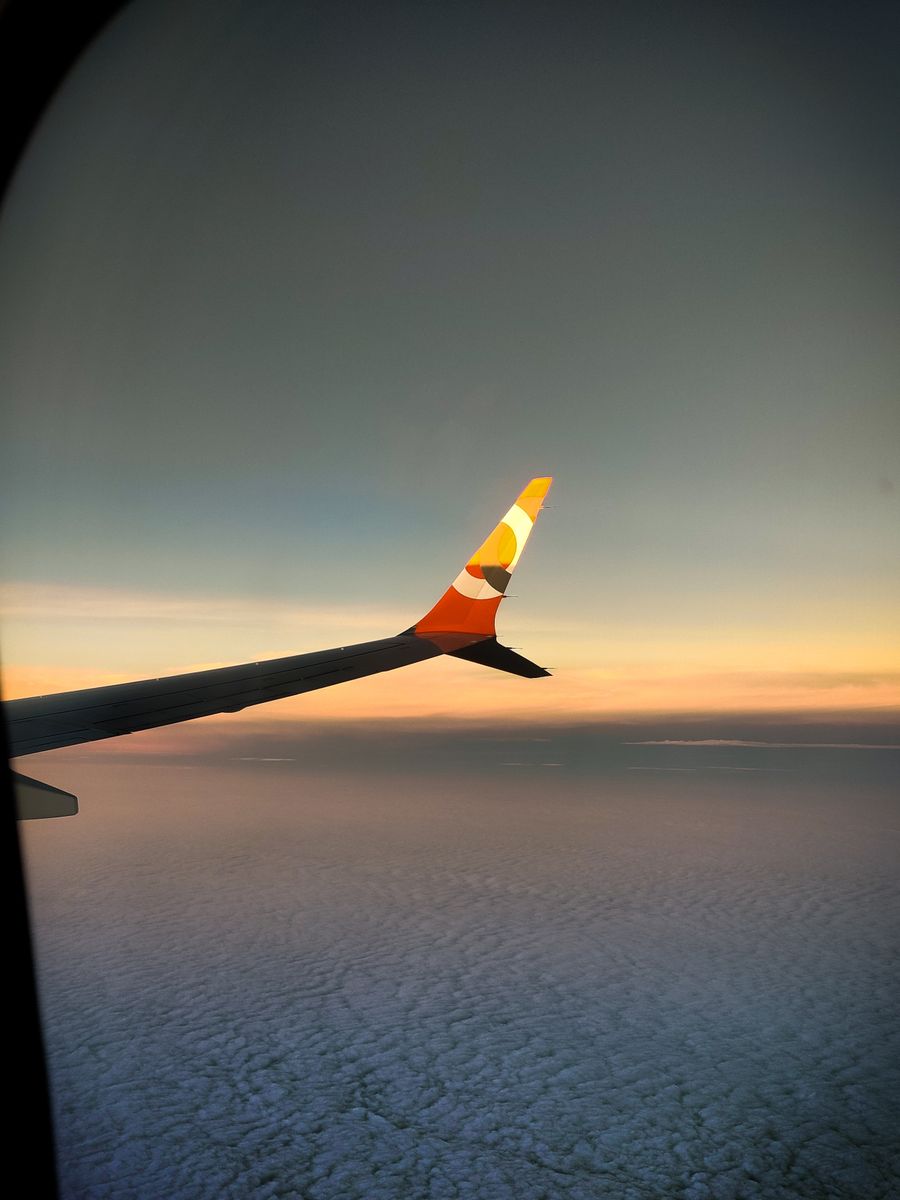 beautiful sunset view from airplane window