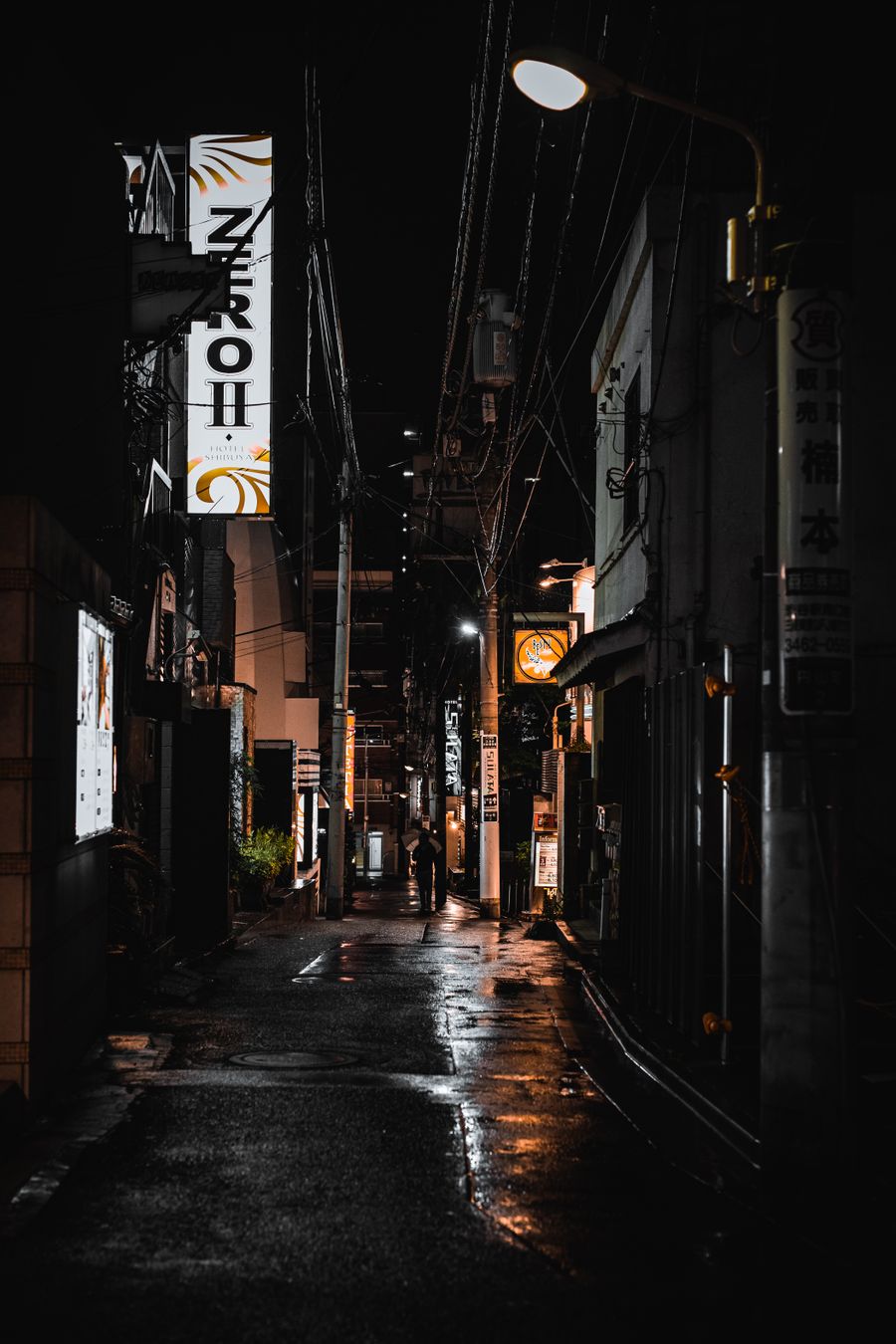 an empty street at night