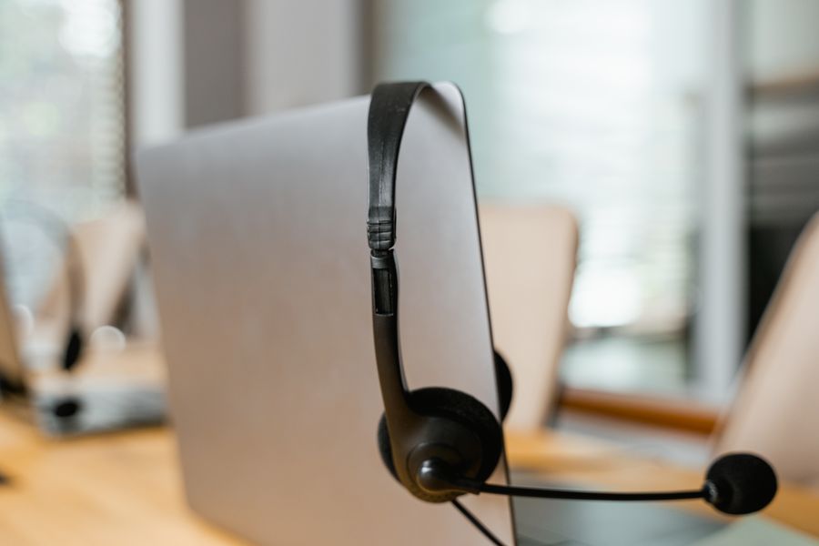 black headset with mouthpiece
